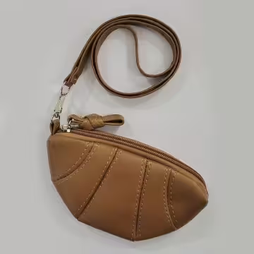 牛角可頌×可掛脖×拉鍊零錢包×棕咖