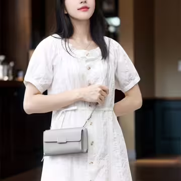 雙層口袋皮革×可斜背×手機拉鍊長皮夾×灰色