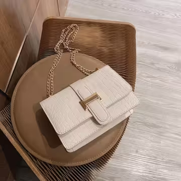 鱷魚石紋經典H扣×斜背包×白色