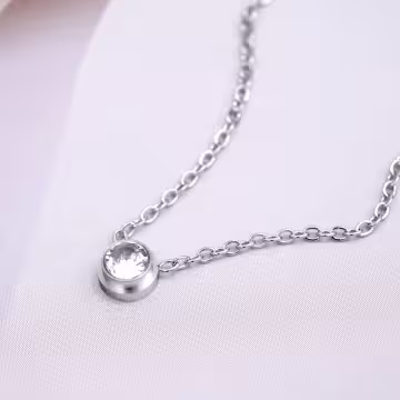 316鋼飾×小單鑽×鎖骨項鍊×銀色