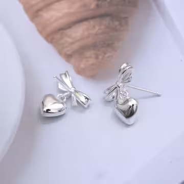 925銀針&times;愛心蝴蝶結&times;吊墜耳環