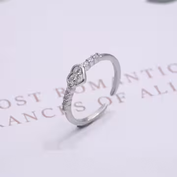 925銀飾&times;鏤空愛心晶鑽&times;開口戒指