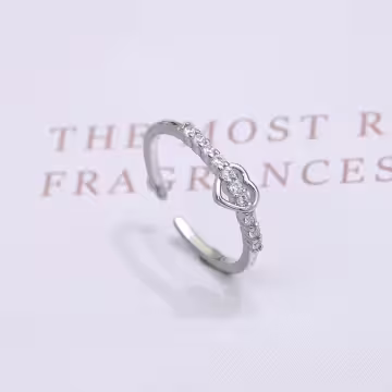 925銀飾&times;鏤空愛心晶鑽&times;開口戒指