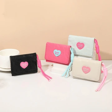 糖果甜心皺面皮革×三折短皮夾×桃粉.avif