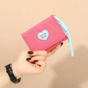 糖果甜心皺面皮革×三折短皮夾×桃粉.avif