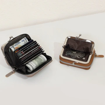 素面荔枝紋口金包×雙層可拆×風琴卡夾×駝灰.avif
