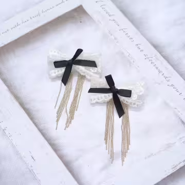 法式蕾絲蝴蝶結&times;吊墜耳環