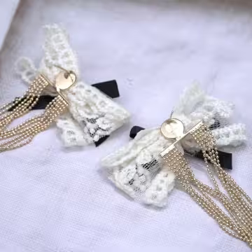 法式蕾絲蝴蝶結&times;吊墜耳環