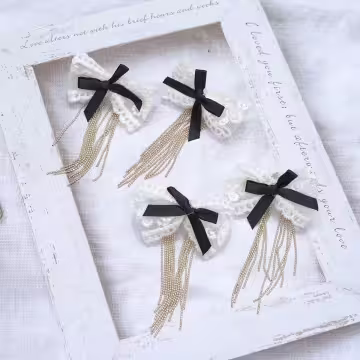 法式蕾絲蝴蝶結&times;蚊香盤U型耳夾