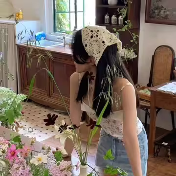 針織鏤空大圓花×三角頭巾