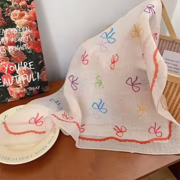 淡橘蝴蝶結×絲巾×四角頭巾