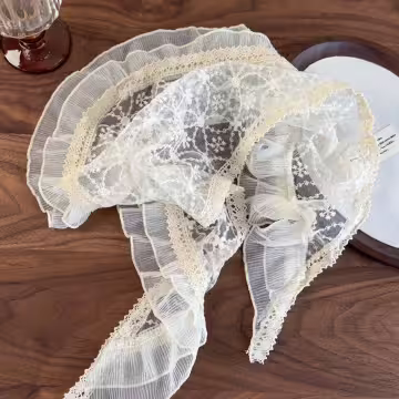 蕾絲花朵裙擺花邊×三角頭巾