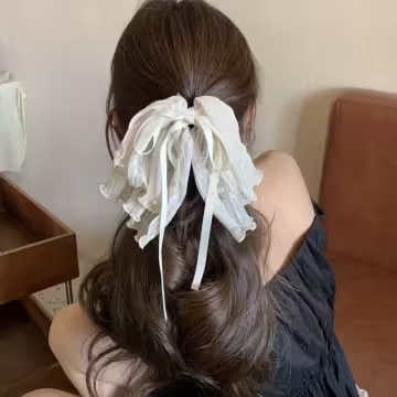 垂墜感薄紗蕾絲珍珠&times;蝴蝶結&times;抓夾&times;共二色