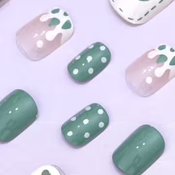 綠心冰棒蝴蝶結亮面&times;穿戴式手指甲片&times;二十四入