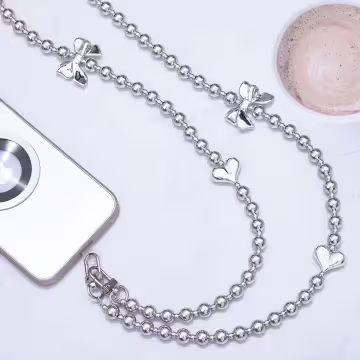 銀色愛心蝴蝶結&times;手機斜背雙勾掛繩