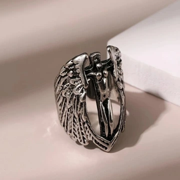美式×復古×天使十字架×開口戒指.avif