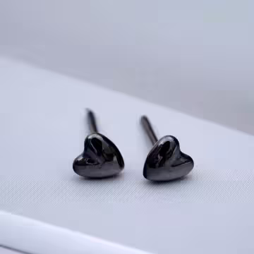 小愛心&times;陶瓷&times;養耳棒&times;二套件耳環組&times;黑色