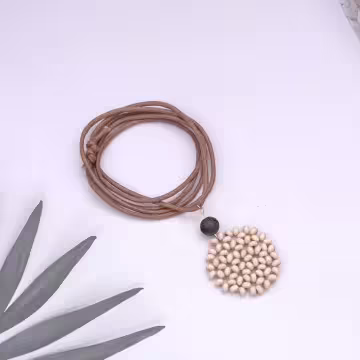 木質圓珠×蠟繩×可調節長項鍊×共二色