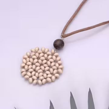 木質圓珠×蠟繩×可調節長項鍊×共二色