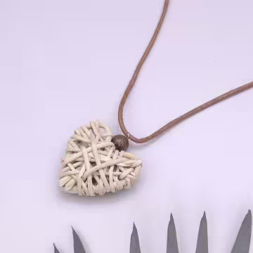 藤編愛心×蠟繩×可調節長項鍊