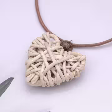 藤編愛心×蠟繩×可調節長項鍊