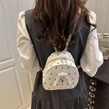 甜心蝴蝶結抓皺感&times;後背包&times;白色