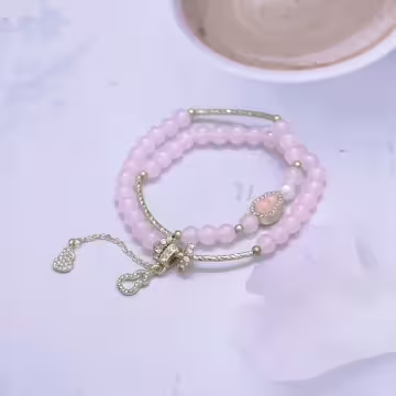 粉紅雙層福蘆×固定式串珠手鍊