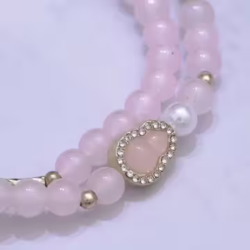 粉紅雙層福蘆×固定式串珠手鍊