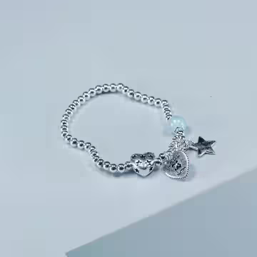 酷銀愛心星星&times;彈性繩手鍊