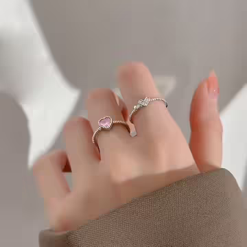 925銀飾&times;粉紅愛心&times;開口戒指