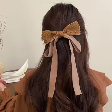 赫本風蕾絲蝴蝶結飄帶&times;蝴蝶髮夾&times;共二色