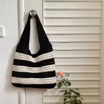 條紋拼接鏤空針織×肩背包×黑色
