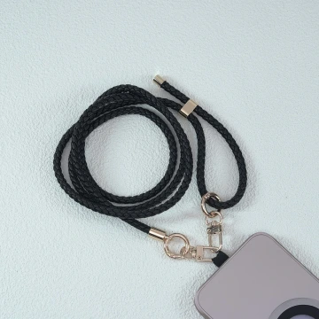 皮革編織×長度可調×手機斜背雙勾掛繩×黑色.avif