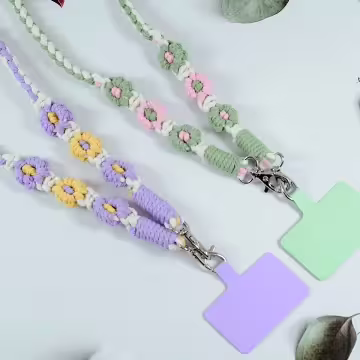 粗麻辮小花朵&times;手機斜背雙勾掛繩&times;綠粉