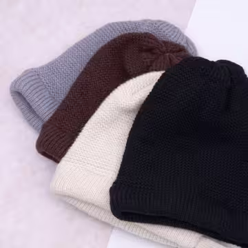 素色毛線綁帶×毛帽×棕咖