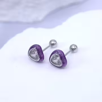 紫心晶鑽&times;轉珠耳環