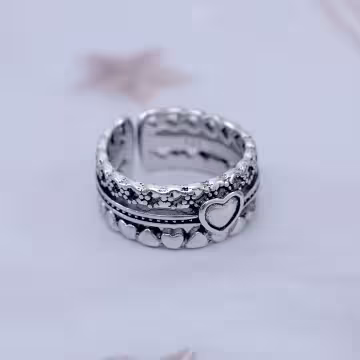 復古寬版愛心&times;開口戒指