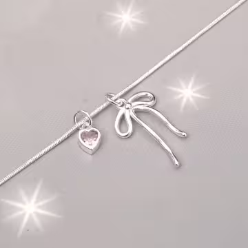 925銀飾&times;蛇骨蝴蝶結粉心&times;鎖骨項鍊