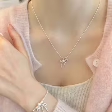 925銀飾&times;蛇骨蝴蝶結粉心&times;鎖骨項鍊