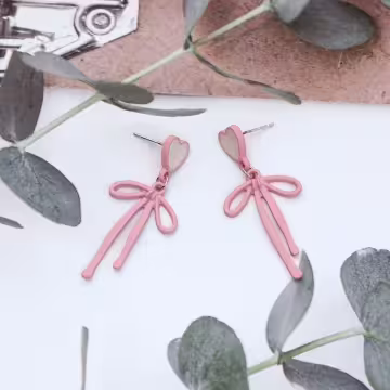 愛心粉紅蝴蝶領結&times;吊墜耳環