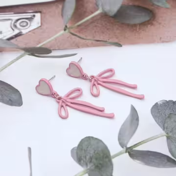 愛心粉紅蝴蝶領結&times;吊墜耳環