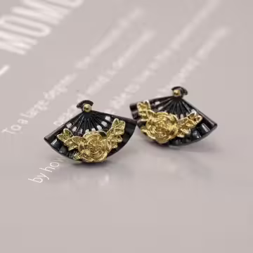 墨扇金牡丹&times;吊墜耳環