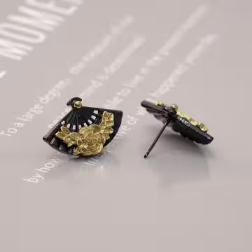 墨扇金牡丹&times;吊墜耳環