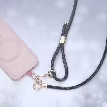 牛仔紋皮革繩&times;長度可調&times;手機斜背雙勾掛繩&times;深灰