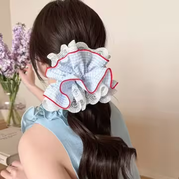法式鄉村格紋蕾絲&times;大腸髮束&times;共二色