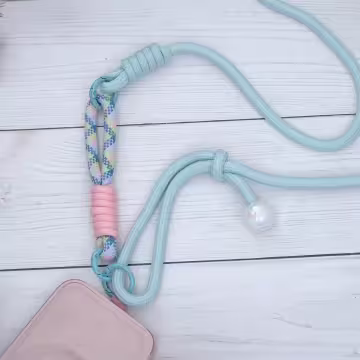 小白珠素色繩&times;長度可調&times;手機斜背雙勾掛繩&times;藍色