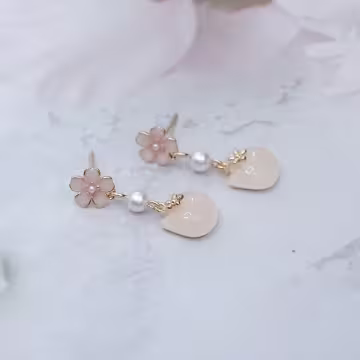 粉櫻貓咪&times;吊墜耳環